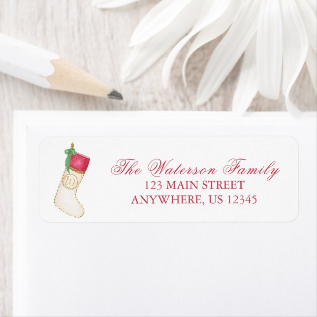 Watercolor Monogram Christmas Strumpf Adresse (Insitu)