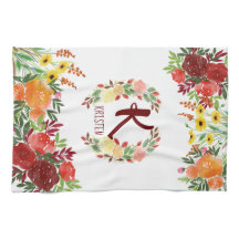 Watercolor-Monogramm-Blumen-RoseWreath handgemalt