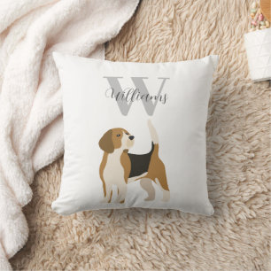 Watercolor-Monogramm-Name Beagle-Hund Kissen