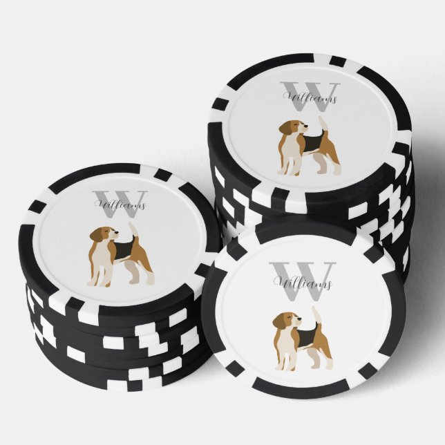 Watercolor-Monogramm-Name für Beagle-Hund Pokerchips (Stapel)