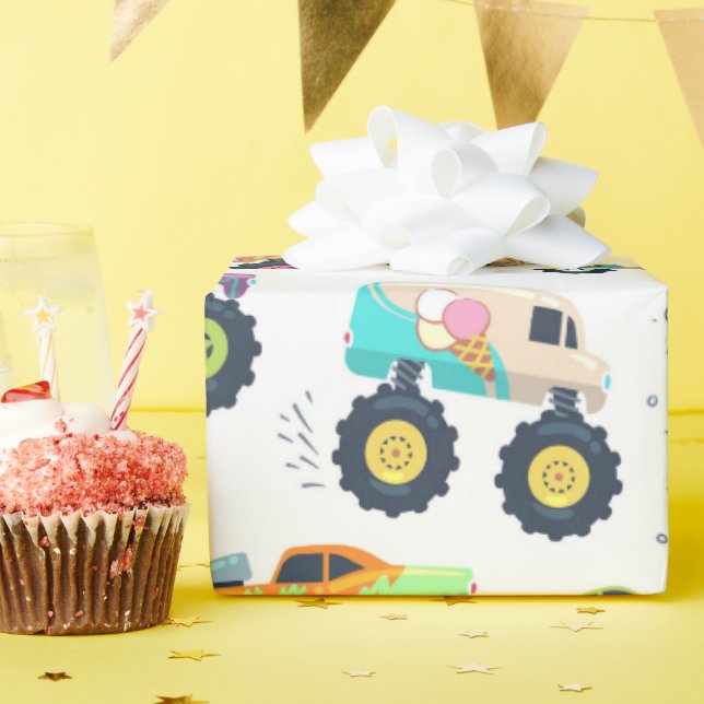 Watercolor Monster Car Trucks kids Geschenkpapier (Geburtstagsparty)