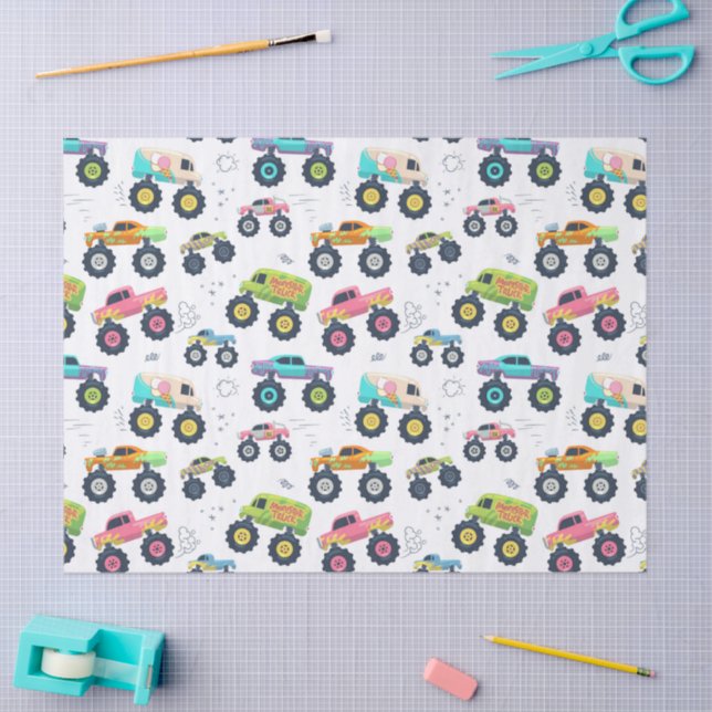 Watercolor Monster Car Trucks kids Seidenpapier (Basteln)