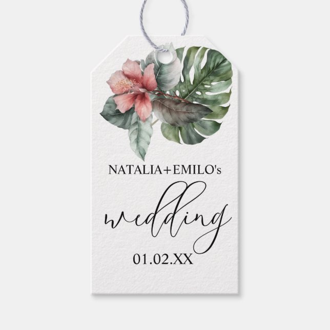 Watercolor Monstera Leaf Floral Wedding Geschenkanhänger (Vorderseite)