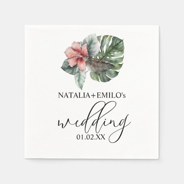Watercolor Monstera Leaf Floral Wedding Serviette (Vorderseite)