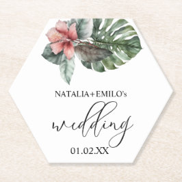 Watercolor Monstera Leaf Floral Wedding Untersetzer