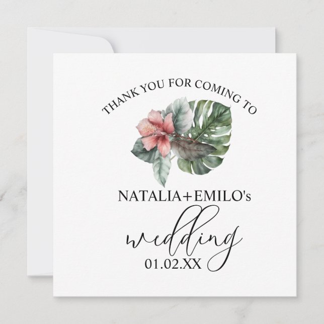 Watercolor Monstera Leaf Floral Wedding Vielen Dan Einladung (Vorderseite)