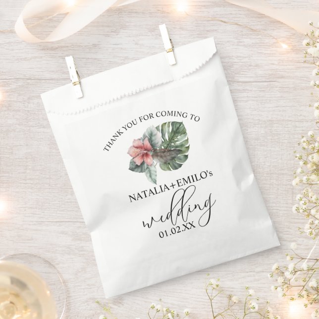 Watercolor Monstera Leaf Floral Wedding Vielen Dan Geschenktütchen (Ausgeschnitten)