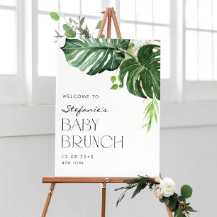 Watercolor Monstera Tropical Baby Brunch Willkomme Poster