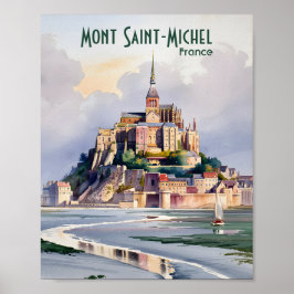 Watercolor Mont Saint Michel France Vintage Travel Poster