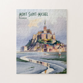 Watercolor Mont Saint Michel France Vintage Travel Puzzle