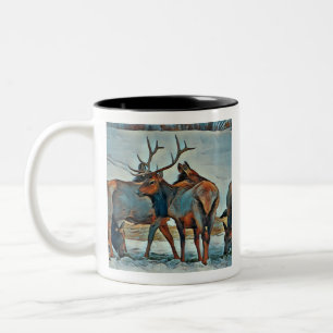 Watercolor Montana Bull Elk Zweifarbige Tasse