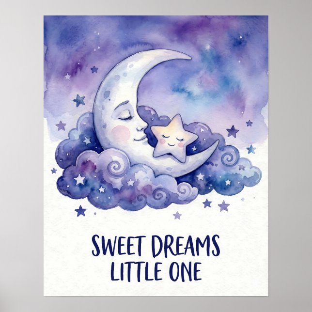 Watercolor Moon and Star Sweet Dreams Little One Poster (Vorne)