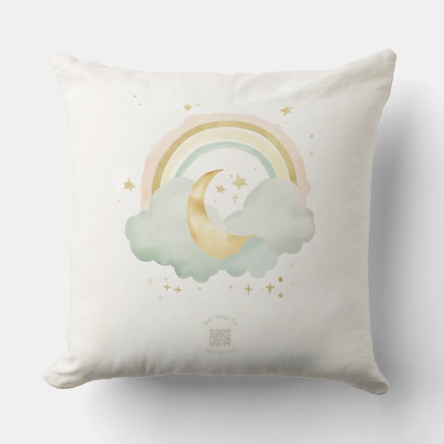 Watercolor Moon & Rainbow Nursery Pillow | Mint Kissen (Vorderseite)