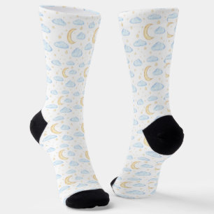 Watercolor Moon Stars and Clouds Pattern Socken