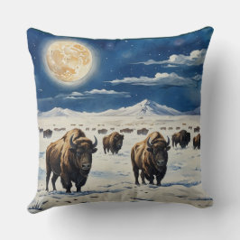 Watercolor Moonlit Bison Kissen