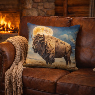 Watercolor Moonlit Bison Kissen