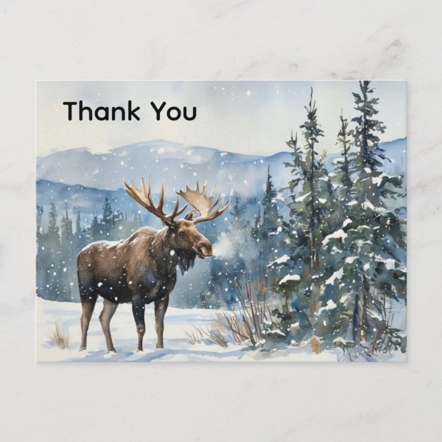 Watercolor Moose in Snow Thank You  Postkarte (Vorderseite)