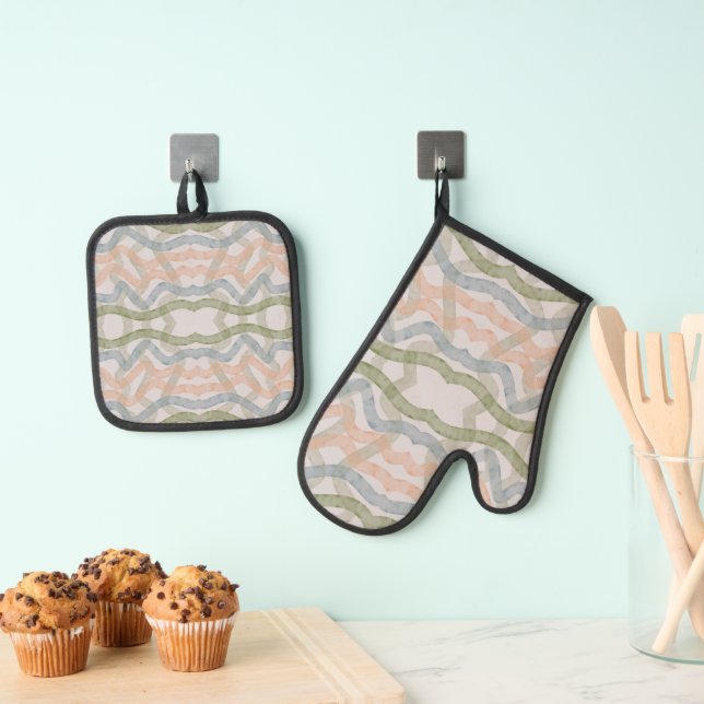 Watercolor Mopping Brushstrokes Pattern In Pastel  Ofenhandschuh & Topflappen-Set (Insitu (Hängend))