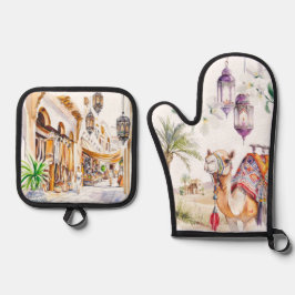 Watercolor Moroccan Kitchen Artistry Ofenhandschuh & Topflappen-Set