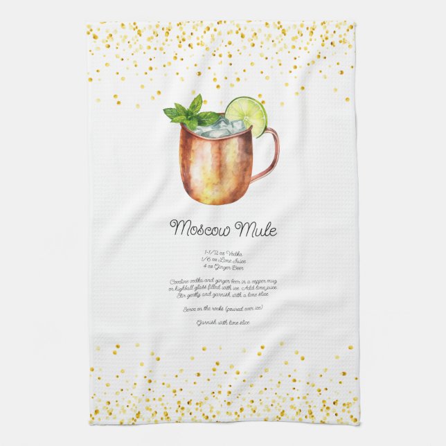 Watercolor Moscow Mule Custom Drink Recipe Geschirrtuch (Vertikal)