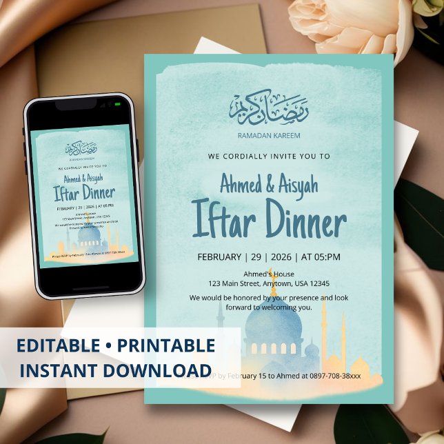 Watercolor Mosque Ramadan Iftar Party Invitation Einladung (Von Creator hochgeladen)