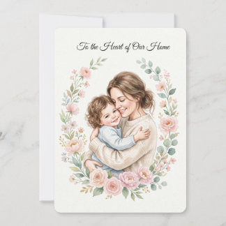 Watercolor Mother and Child Hug with Floral Wreath Einladung