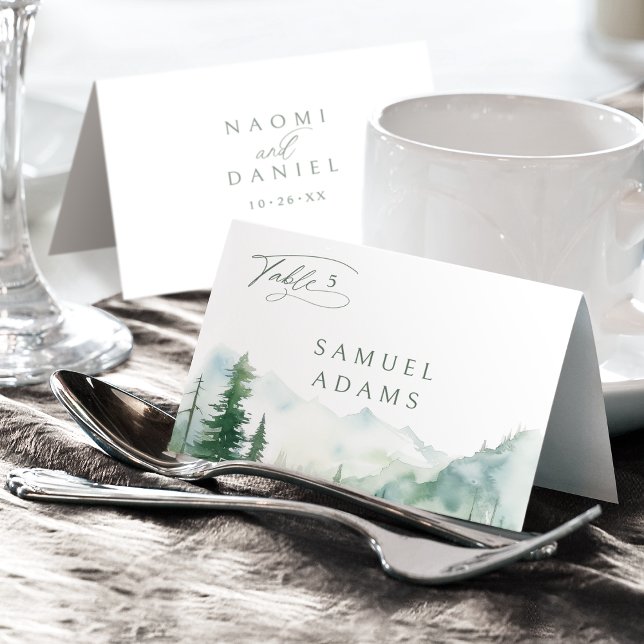 Watercolor Mountain Forest Foldable Place Card Tischnummer (Watercolor Mountain Forest Foldable Place Card)