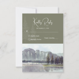 Watercolor Mountain Forest Trees Lake Wedding RSVP Karte