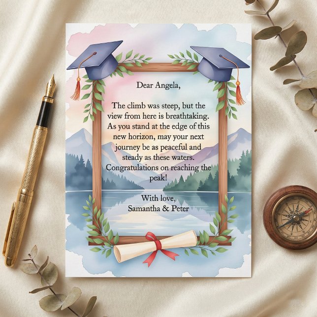 Watercolor Mountain Lake Journey Graduation Card (Von Creator hochgeladen)