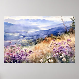 Watercolor Mountain Nature Print Poster