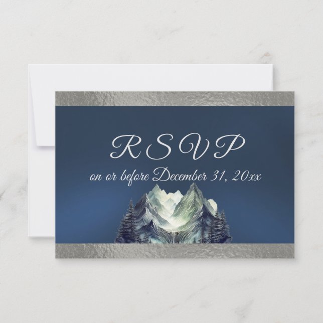 Watercolor Mountain & Ribbon RSVP Karte (Vorderseite)