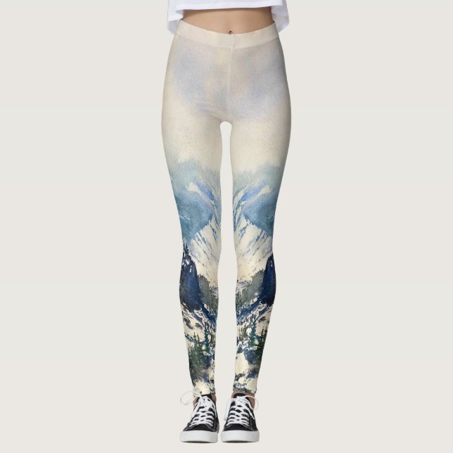 Watercolor Mountain Scene Leggings (Vorderseite)