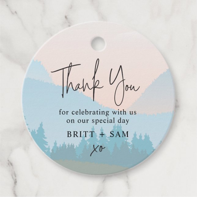 Watercolor Mountain Scene Outdoor Wedding Geschenkanhänger (Vorderseite)