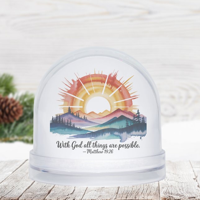 Watercolor Mountain Sunrise Bible Verse Schneekugeln (Von Creator hochgeladen)