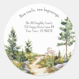 Watercolor Mountain Train Neue Adressenaufkleber Runder Aufkleber