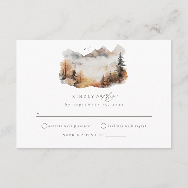 Watercolor Mountain Wedding RSVP Enclosure Card Begleitkarte (Vorderseite)