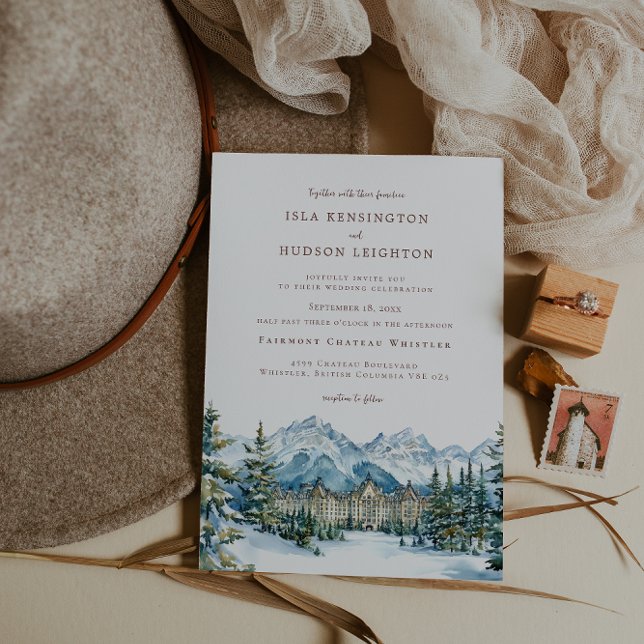 Watercolor Mountain | Whistler BC Wedding Einladung (Von Creator hochgeladen)