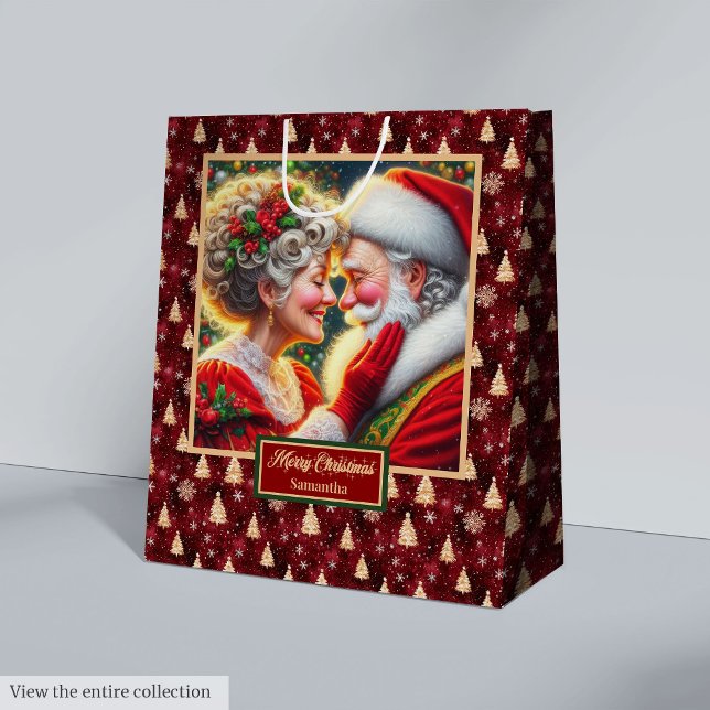 Watercolor Mr & Mrs Claus Holiday Weihnachtsbag Mittlere Geschenktüte (Watercolor Mr & Mrs Claus Holiday Christmas Bag)