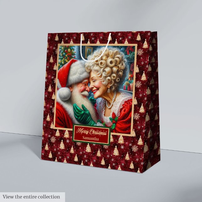 Watercolor Mr. & Mrs. Claus Weihnachtsbag Mittlere Geschenktüte (Watercolor Mr & Mrs Claus Christmas Holiday Bag)