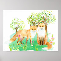Watercolor Mr. und Mrs. Fox Poster