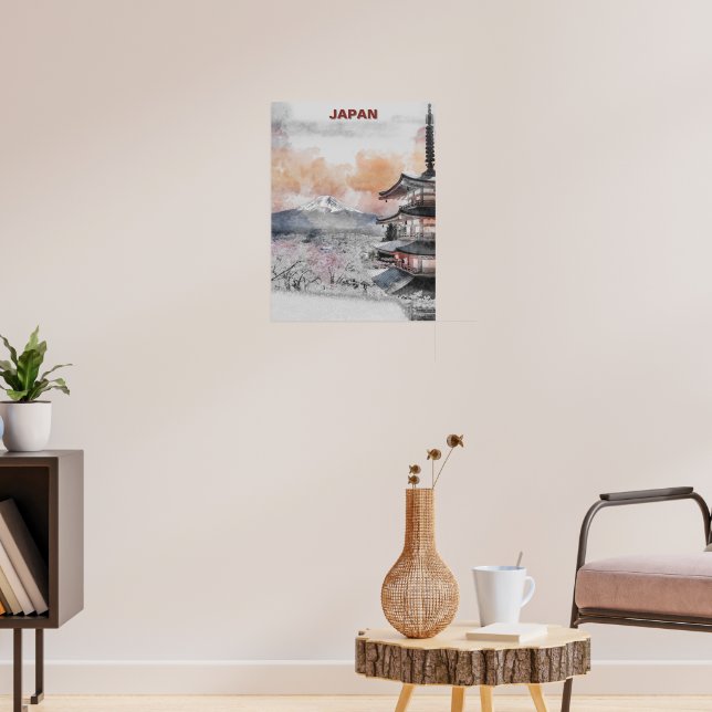 Watercolor Mt. Fuji & Japanese Pagoda – Japan Land Poster (Wohnzimmer 3)