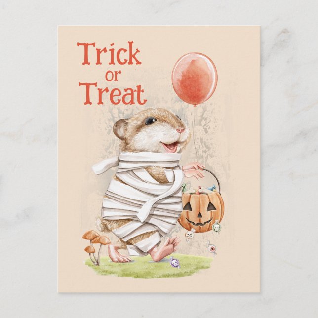 Watercolor Mummy Hamster Halloween Gruß Postkarte (Vorderseite)