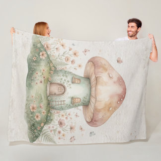 Watercolor Mushroom Blanket for Kids, Cute Woodlan Fleecedecke