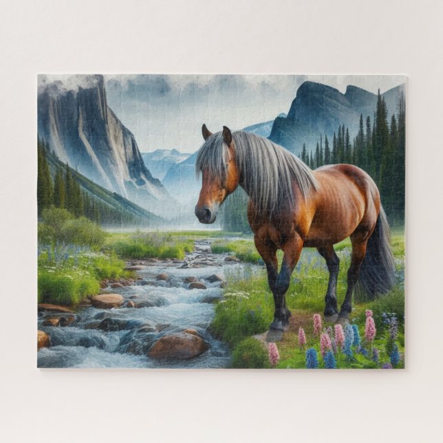 Watercolor Mustang Horse Puzzle (Horizontal)