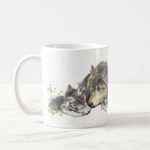 Watercolor Mutter Wolf & Cubs Art Kaffeetasse