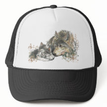 Watercolor Mutter Wolf & Cubs Art