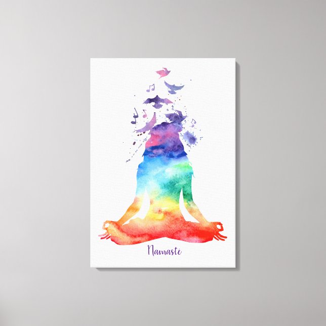 WATERCOLOR NAMASTE LOTUS YOGA-LEINWAND LEINWANDDRUCK (Vorderseite)