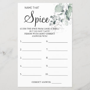 Watercolor Name that Spice Bridal shower game card Flyer