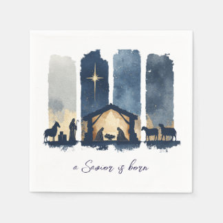 Watercolor Nativity Scene a Savior is Born Holiday Serviette