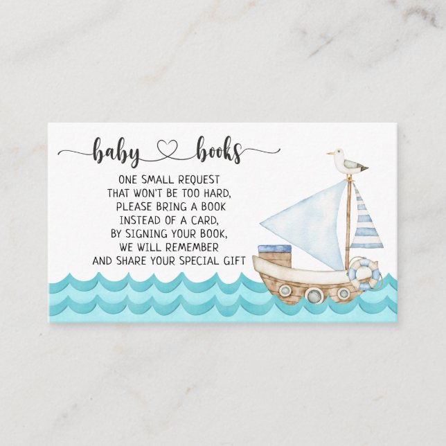 Watercolor Nautical Baby Shower Book request Begleitkarte (Vorderseite)